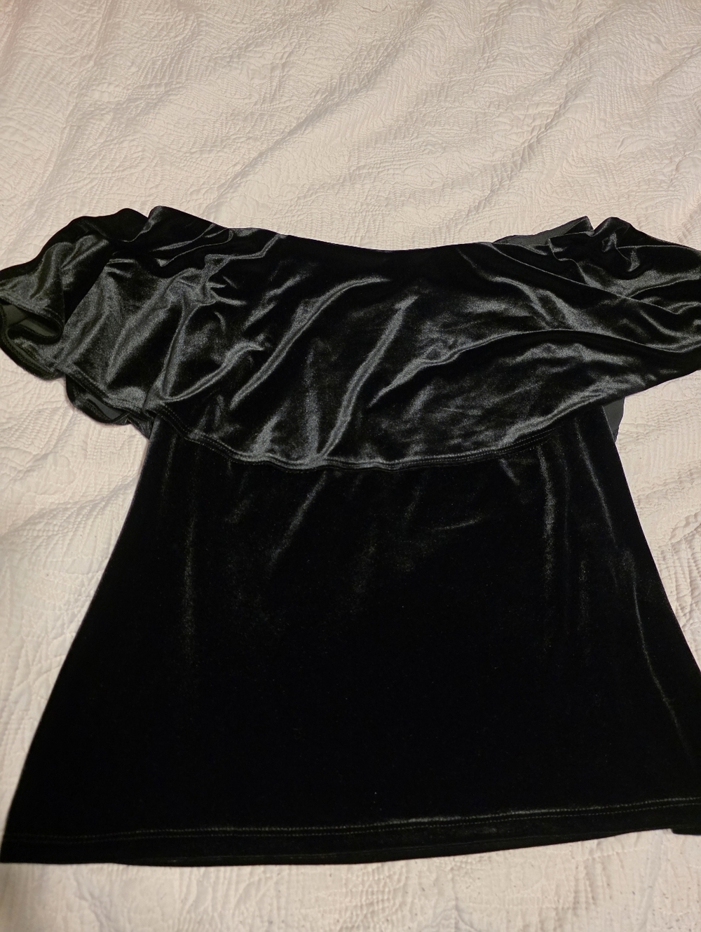 S. Levine Black Velvet Off-Shoulder Ruffle Top